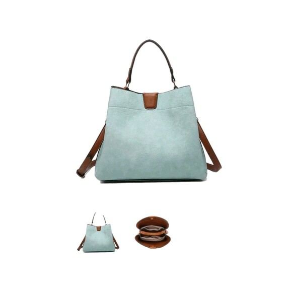 Jen & Co Handbags - Jen & Co Tati Vegan Leather Satchel Light Teal Medium Top Handle Adjustable